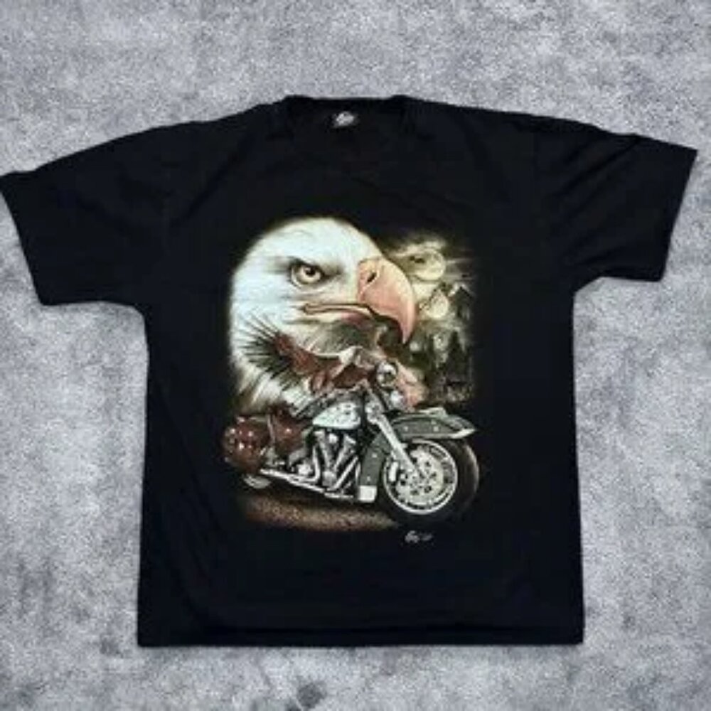 Caballo T-Shirt Size XXL Black Biker Eagle 3d Print Nature Double Sided